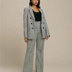 Veronica Beard Hibiscus Houndstooth High Waist wide leg flared pants.
